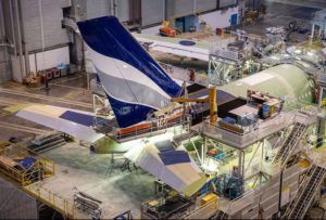 An A330neo being painted in its livery prior to delivery at Toulouse