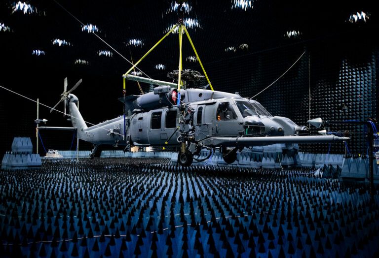 HH-60W hangs in the anechoic chamber
