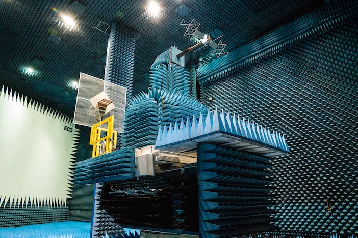 The antennae for the JUICE mission to Mars under test in the Hertz chamber at Noordwijk in Holland (Image: ESA)
