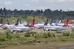 Undelivered Boeing 737 Max aircraft stored near Boeing Field in Seattle, Washington
