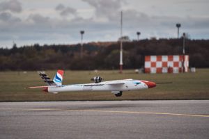 The FLEXOP flight demonstrator lands after its 25 minute maiden flight last November