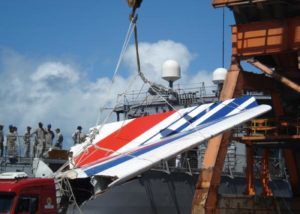 Air France Flight 447’s vertical stabilizer after its recovery from the ocean