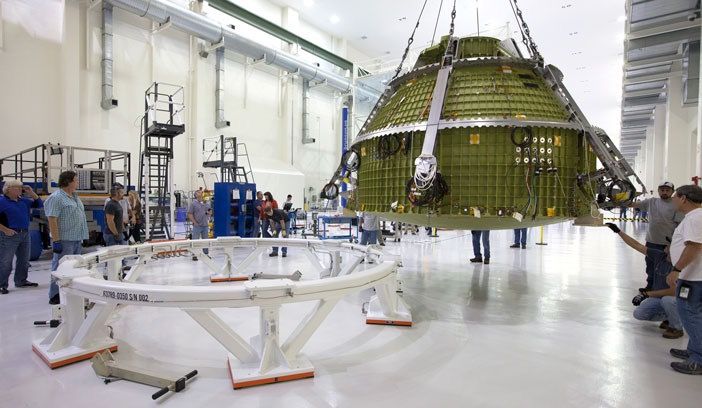 The Orion crew module and test stand