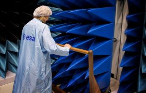 Spiky foam covers the walls of the Maxwell Test Chamber, used for assessing the electromagnetic compatibility of entire satellites