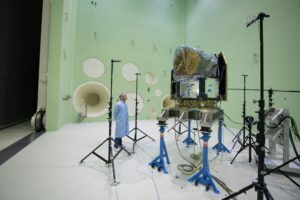 ESA's CHaracterising ExOPlanet Satellite (Cheops) being tested in the Large European Acoustic Facility at ESTEC, Holland