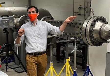 Chris Combs with wind tunnel