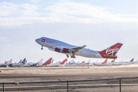 Cosmic Girl aircraft takes off