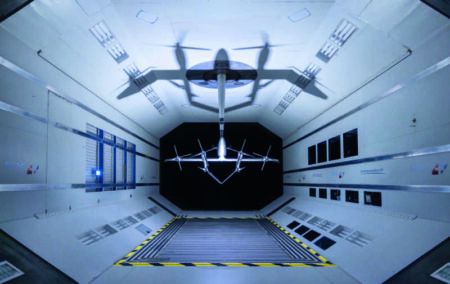 The 23% scale model of Textron eAviation’s Nexus eVTOL inside RUAG’s Emmen wind tunnel (Photo: Textron eAviation)