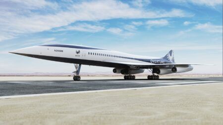 Overture aircraft on desert runway