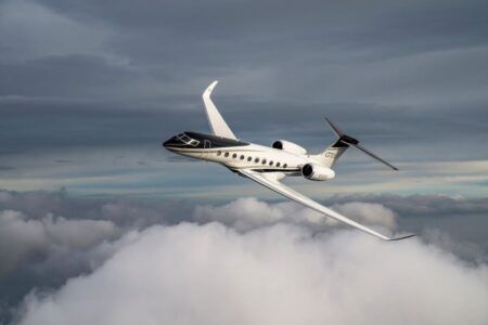 Business jet in flight