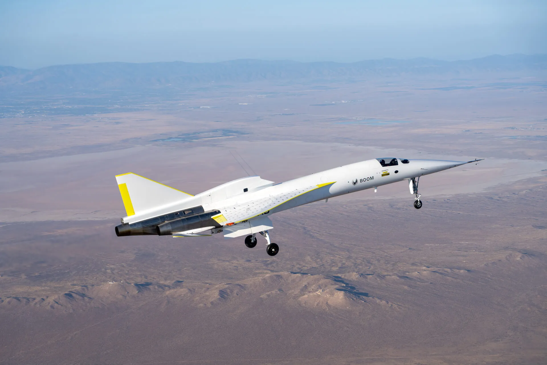 XB-1 is 62.6ft (19m) long with a wingspan of 21ft (6.4m) and is powered by three GE J85-15 engines with a combined max thrust of 12,300 pounds of force (lbf) (Image: Boom Supersonic)