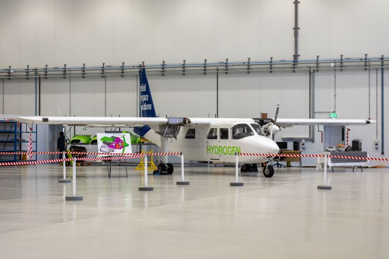 Islander aircraft in hangar