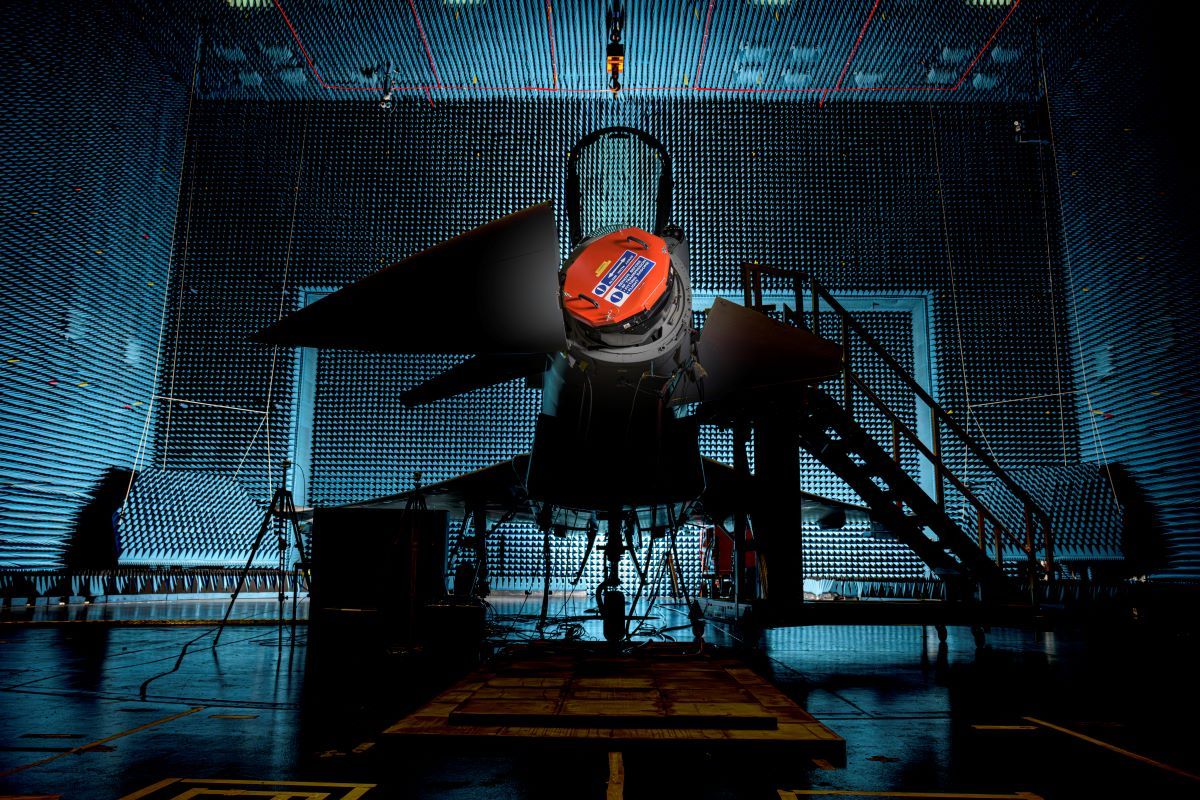 Typhoon fighter aircraft in an anechoic chamber