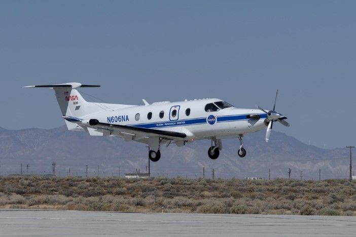 NASA's Pilatus PC-12 test aircraft taking off