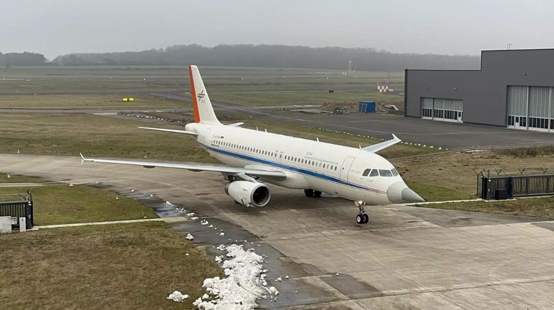 The A320 flying testbed aircraft on the runway