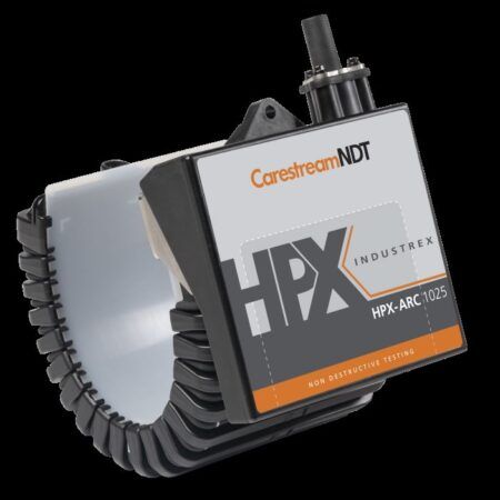 Alt text: Gray and orange bendable digital radiography detector with flexible housing and Carestream NDT branding