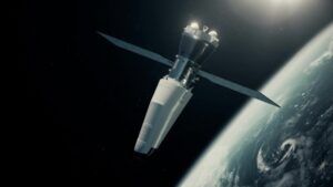 Space Rider spacecraft rendering in orbit above Earth