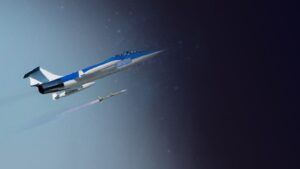 Starfighters aircraft releasing Starlaunch 1 vehicle during simulated air-launch sequence