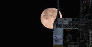NASA's crawler-transporter 2 carrying the Artemis II SLS rocket and Orion spacecraft arriving at the Vehicle Assembly Building at Kennedy Space Center on February 25, 2026
