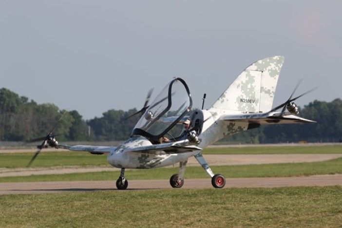 SkyFly Axe eVTOL prototype taxiing on a runway