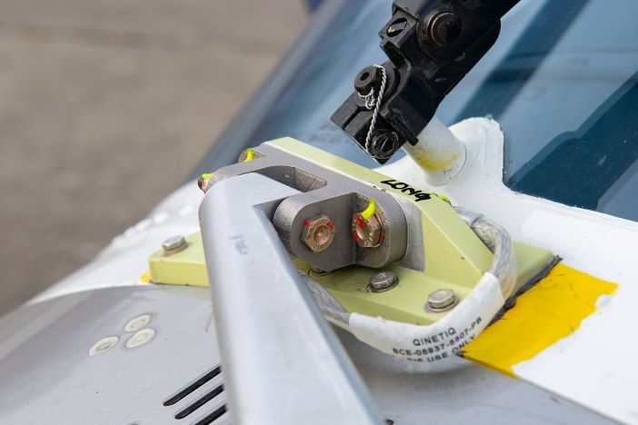 QinetiQ test flight validates 3D printed recycled titanium part Titanium hinge manufactured from recycled material fitted to QinetiQ's Agusta A109S helicopter at MoD Boscombe Down