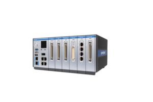 Speedgoat Pulse real-time target machine with six I/O modules installed, shown in three-quarter view against white background