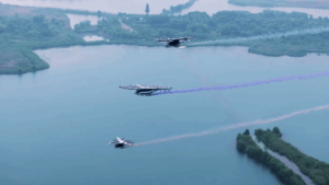 AutoFlight has completed a formation flight of three aircraft comprising one V5000 Matrix and two V2000-series platforms