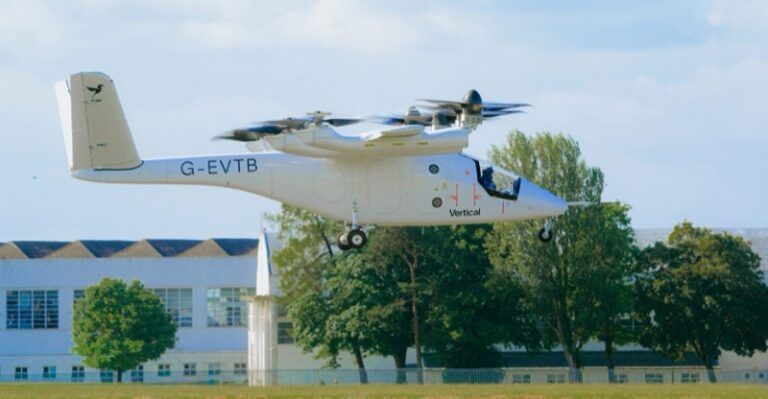 Vertical Aerospace’s third eVTOL completes first piloted flight Vertical Aerospace full-scale eVTOL prototype G-EVTB in low hover during first piloted flight at Cotswold Airport, Gloucestershire, UK