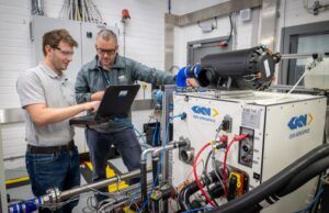 Engineers monitor instrumentation during hydrogen electric propulsion testing on a GKN Aerospace rig at the IAAPS facility near Bristol (Image: IAAPS)